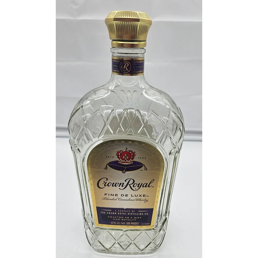 Crown Royal Fine De‎ Luxe Empty 1.75L Glass Bottle with Gold Cap Bar Decor DIY